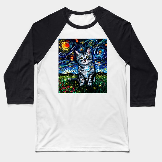 Gray Tabby Kitten Night Baseball T-Shirt by sagittariusgallery